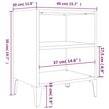 Industrial Bed Cabinet with Metal Legs - Smoked Oak 40x30 cm