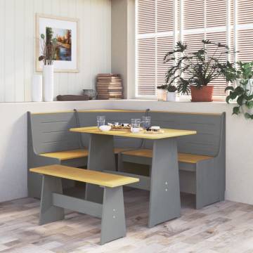 3 Piece Dining Set - Honey Brown & Grey Solid Pine Wood