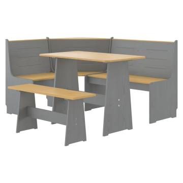 3 Piece Dining Set - Honey Brown & Grey Solid Pine Wood