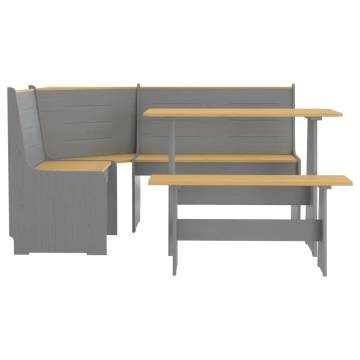 3 Piece Dining Set - Honey Brown & Grey Solid Pine Wood