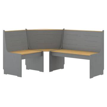 3 Piece Dining Set - Honey Brown & Grey Solid Pine Wood