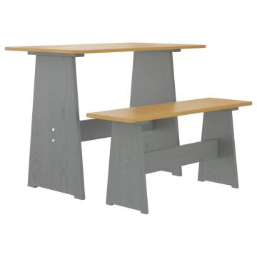 3 Piece Dining Set - Honey Brown & Grey Solid Pine Wood