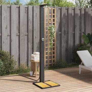 Stylish Outdoor Shower in Black - Poly Rattan & Acacia Wood