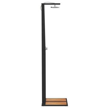 Stylish Outdoor Shower in Black - Poly Rattan & Acacia Wood