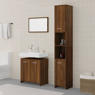 3 Piece Bathroom Furniture Set in Brown Oak - Stylish & Practical