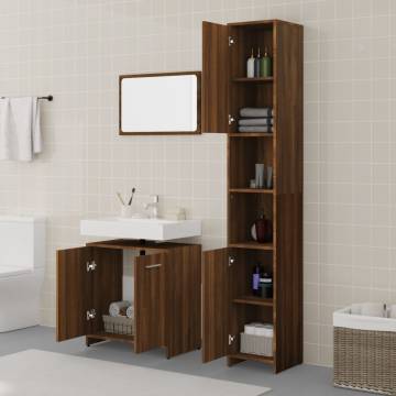 3 Piece Bathroom Furniture Set in Brown Oak - Stylish & Practical