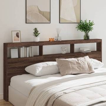 Stylish Brown Oak Headboard Cabinet with LED - 220x17x102 cm