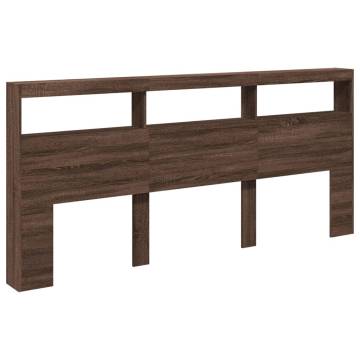 Stylish Brown Oak Headboard Cabinet with LED - 220x17x102 cm