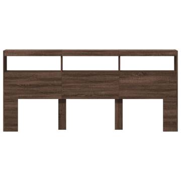 Stylish Brown Oak Headboard Cabinet with LED - 220x17x102 cm