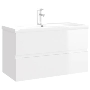 High Gloss White Sink Cabinet with Built-in Basin | Hipomarket