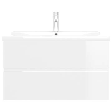 High Gloss White Sink Cabinet with Built-in Basin | Hipomarket