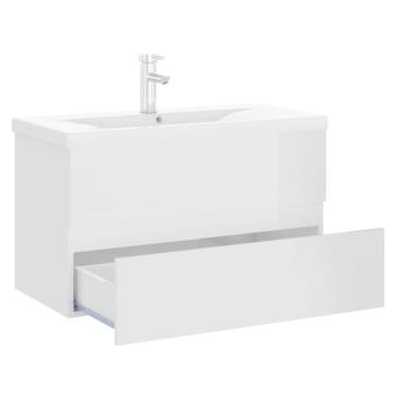 High Gloss White Sink Cabinet with Built-in Basin | Hipomarket