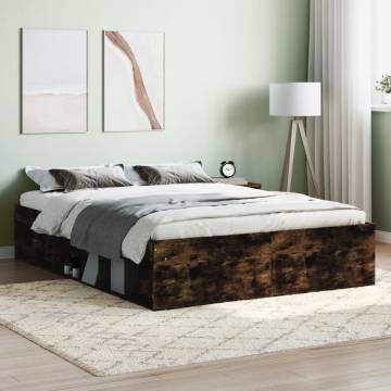 Smoked Oak Double Bed Frame 135x190 cm - Modern Design