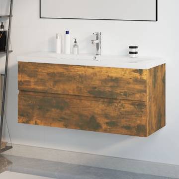 Smoked Oak Sink Cabinet with Built-in Basin | HipoMarket