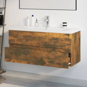 Smoked Oak Sink Cabinet with Built-in Basin | HipoMarket