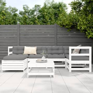 7 Piece Garden Sofa Set - White Solid Pine Wood | HipoMarket