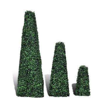 Set of 3 Artificial Boxwood Pyramid Topiary for Indoor & Outdoor Use