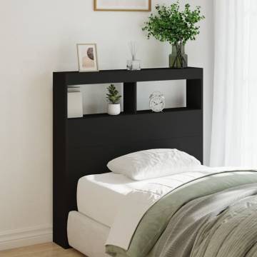 Stylish LED Headboard Cabinet in Black - 100x17x102 cm