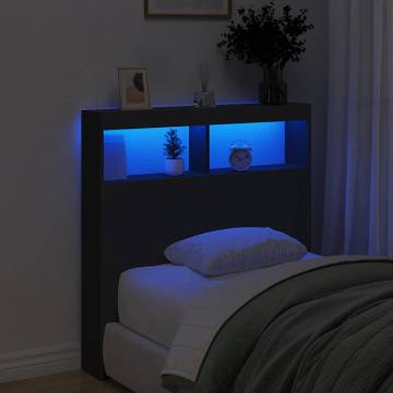 Stylish LED Headboard Cabinet in Black - 100x17x102 cm