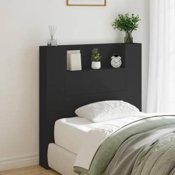 Stylish Black Headboard Cabinet with LED | 100x16.5x103.5 cm