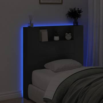 Stylish Black Headboard Cabinet with LED | 100x16.5x103.5 cm