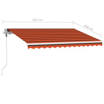 Manual Retractable Awning with LED - 350x250 cm Orange & Brown