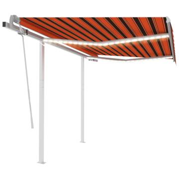 Manual Retractable Awning with LED 3.5x2.5m - Orange & Brown