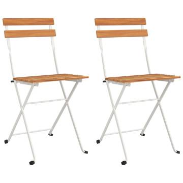 Folding Bistro Chairs 2 pcs - Solid Acacia & Steel