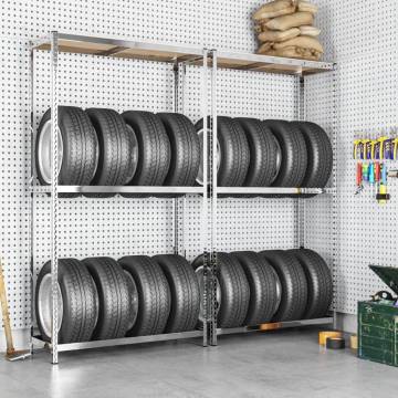 2-Layer Tire Racks - Silver Steel Storage | HipoMarket UK