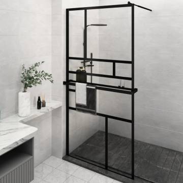 Stylish Walk-in Shower Wall with Shelf - Black 115x195 cm