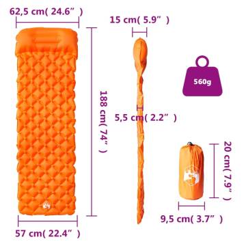 Inflating Camping Mattress with Pillow - 1-Person Orange