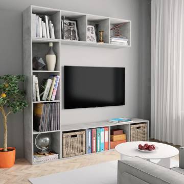 3 Piece Concrete Grey Book/TV Cabinet Set - Hipomarket