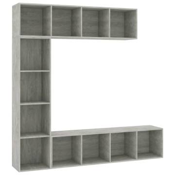 3 Piece Concrete Grey Book/TV Cabinet Set - Hipomarket