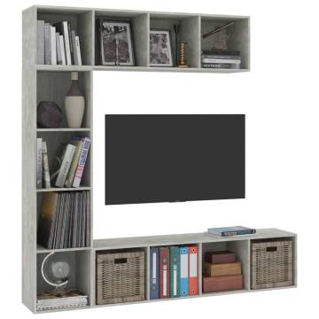 3 Piece Concrete Grey Book/TV Cabinet Set - Hipomarket