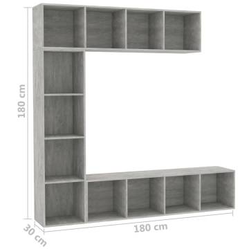 3 Piece Concrete Grey Book/TV Cabinet Set - Hipomarket