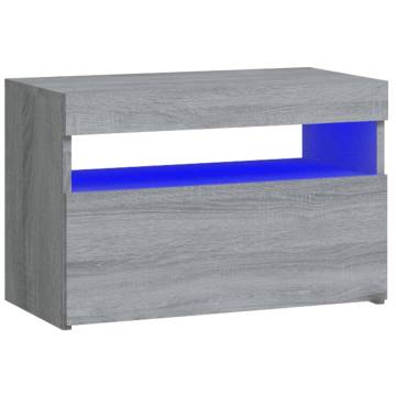 Stylish Grey Sonoma Bedside Cabinet with LED Lights - 60x35x40cm