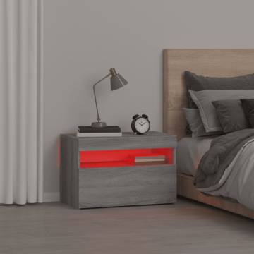 Stylish Grey Sonoma Bedside Cabinet with LED Lights - 60x35x40cm