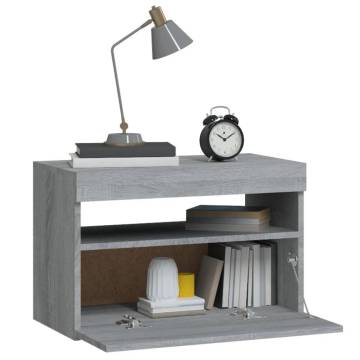 Stylish Grey Sonoma Bedside Cabinet with LED Lights - 60x35x40cm