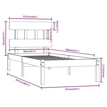 Solid Wood Bed Frame 90x200 cm - Timeless Design