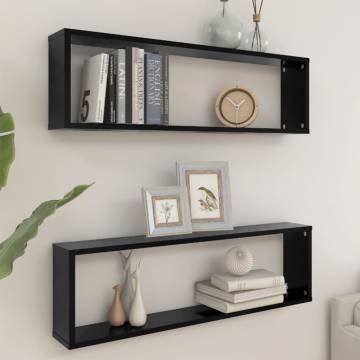 Wall Cube Shelf Set - 2 pcs Black 100x15x30 cm