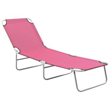 Folding Sun Lounger - Pink Steel & Fabric - Ideal for Garden & Beach