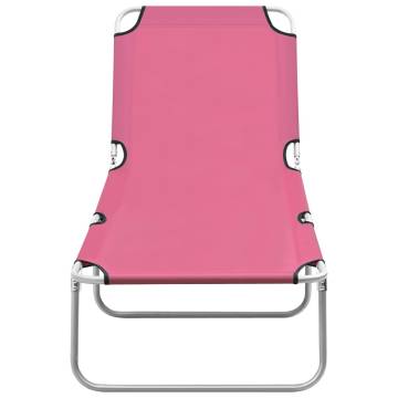 Folding Sun Lounger - Pink Steel & Fabric - Ideal for Garden & Beach