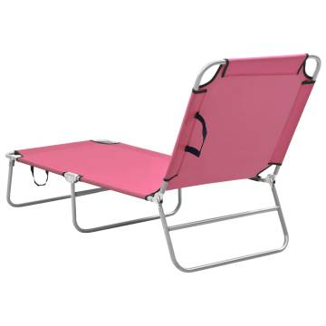 Folding Sun Lounger - Pink Steel & Fabric - Ideal for Garden & Beach