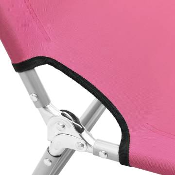 Folding Sun Lounger - Pink Steel & Fabric - Ideal for Garden & Beach