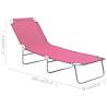 Folding Sun Lounger - Pink Steel & Fabric - Ideal for Garden & Beach