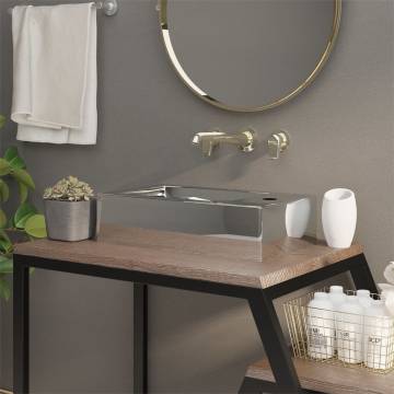 Ceramic Silver Wash Basin with Overflow | 49x25x15 cm