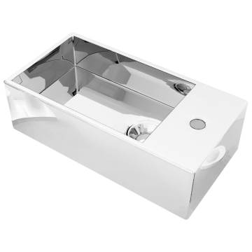 Ceramic Silver Wash Basin with Overflow | 49x25x15 cm