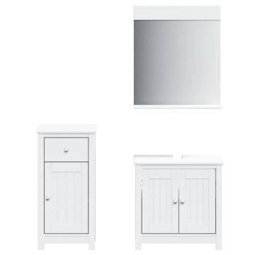 3 Piece Bathroom Furniture Set BERG - White Solid Pine Wood