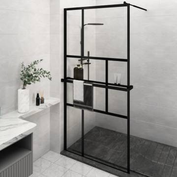 Walk-in Shower Wall with Shelf Black 115x195 cm - Modern ESG Glass