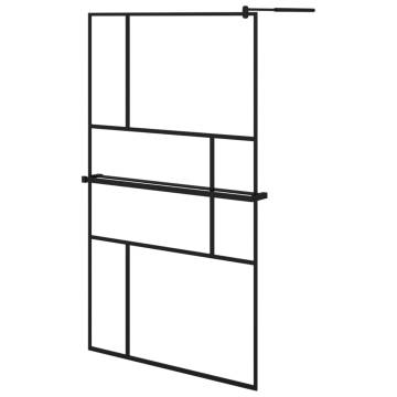 Walk-in Shower Wall with Shelf Black 115x195 cm - Modern ESG Glass